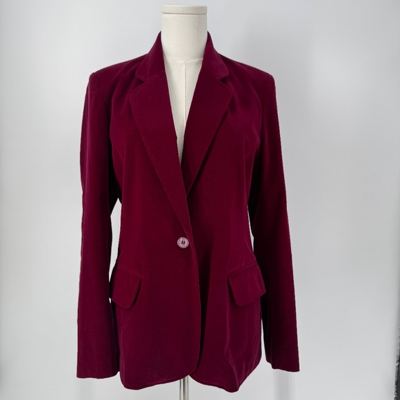 Vtg Mulberry Street Velvet Blazer Size 9/10 Wine Berry Red Holiday Party Preppy - Picture 1 of 15